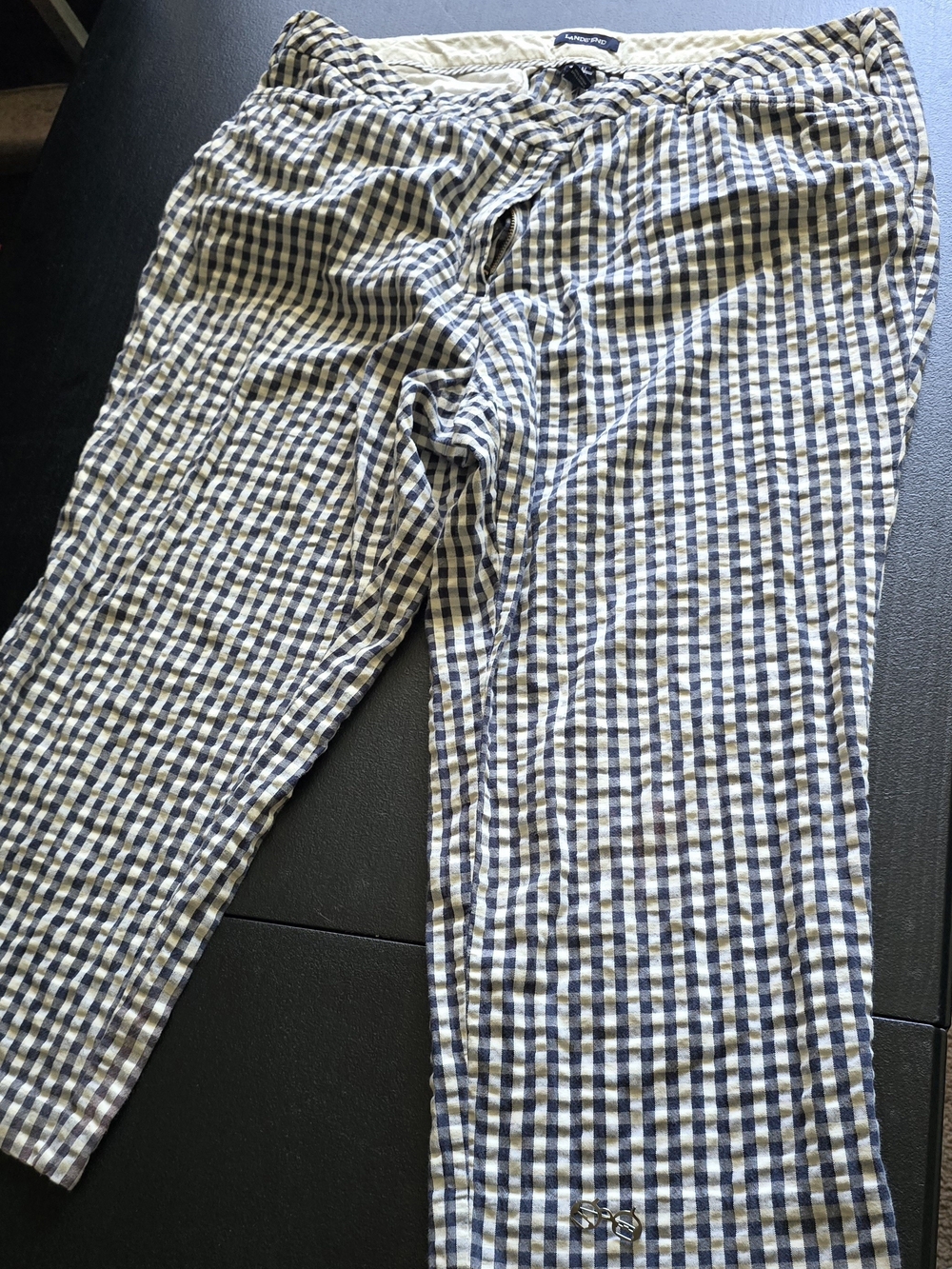 Lands' End Women  Navy and White Gingham Cropped Pants